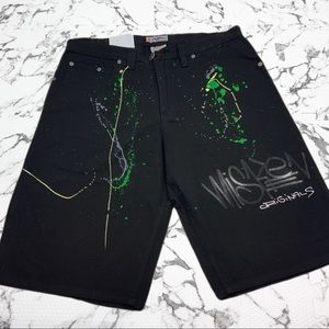 Men's Miskeen Jet Black Hand Painted Denim Short